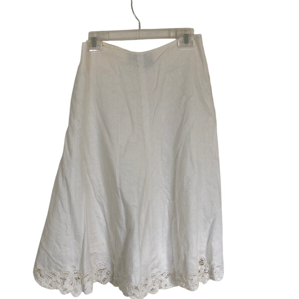 Banana Republic‎ Factory Womens White Linen Lace Hem Skirt Size 4 Classic A Line